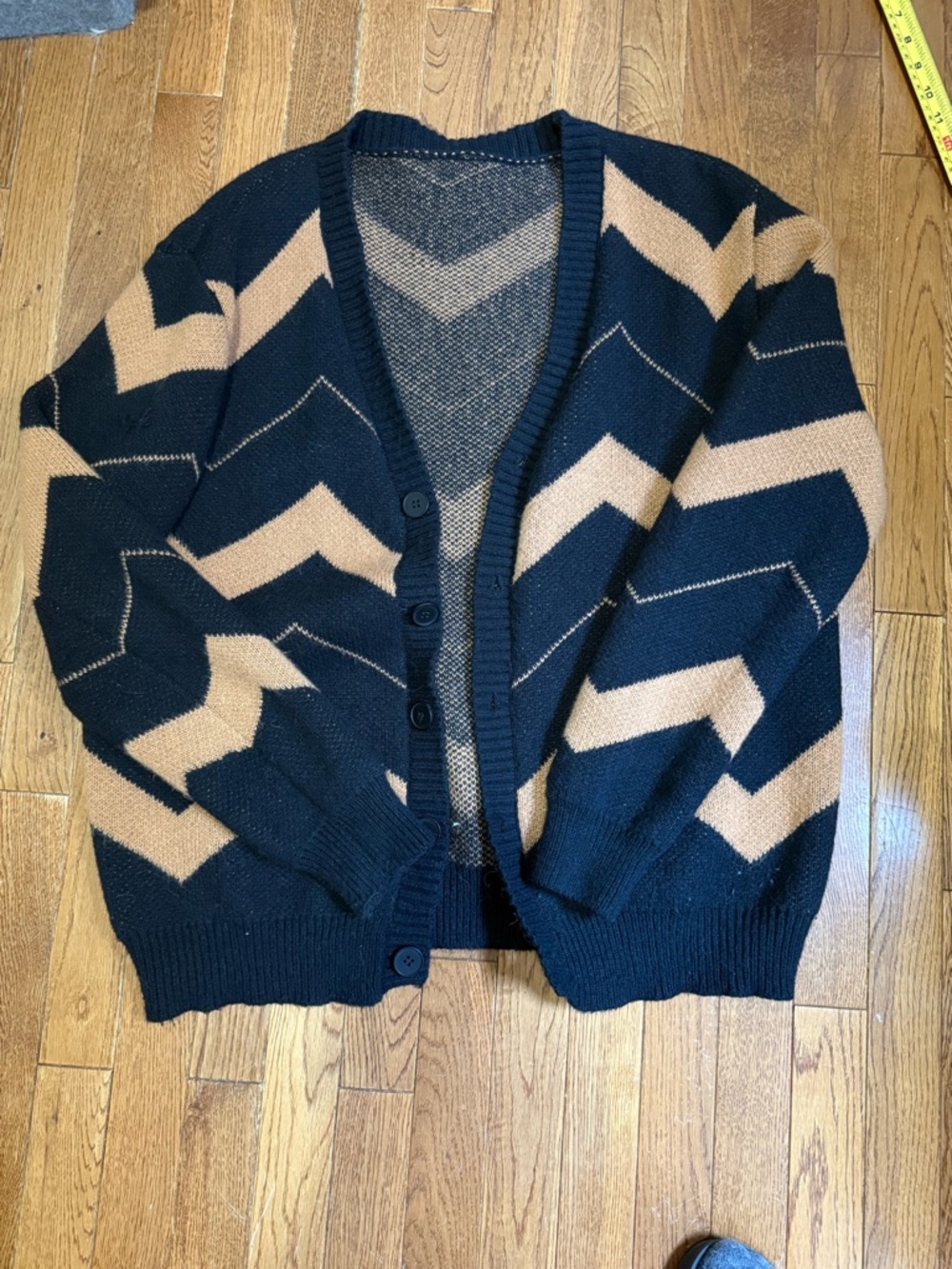 Men's Black and Beige Chevron Cardigan Sweater